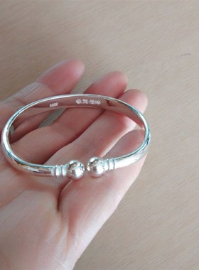 999纯银泥鳅背传手镯妈妈银女手工蒜头一体实心镯子银来料加工