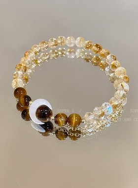 天然石水晶彩色串珠手链女款夏日多巴胺高级手串长款多圈叠戴手饰