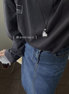 爱心皮绳黑绳项链女长款毛衣链纯银高级感轻奢小众秋冬2024年新款