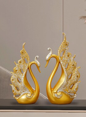 金色天鹅摆件h现代新中式电视柜酒柜客厅桌面高档装饰品乔迁送礼