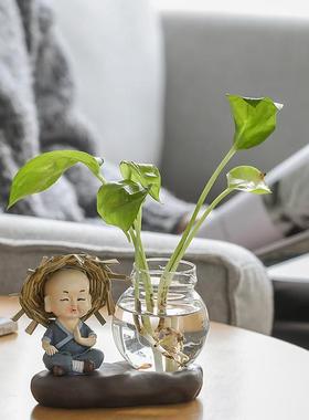 绿萝水培花盆器皿花瓶透明玻璃插花花器客厅创意创意时尚家居摆件