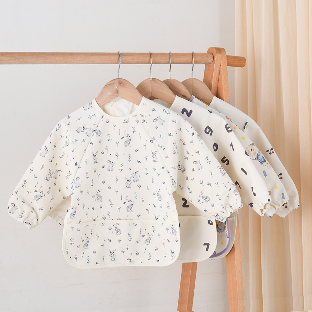 Baby eating bib, baby food supplement smock, apron, children's pu reverse dressing, waterproof, anti-dirty rice pocket, baby smock