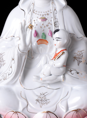 陶瓷送子观音家用观音菩萨摆件佛像求子观世音菩萨中式人物