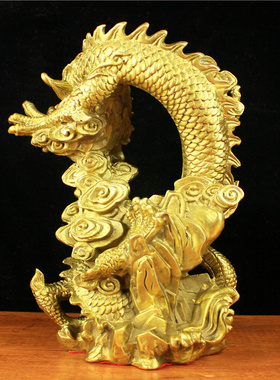 纯铜单龙戏珠龙王金龙青龙黄铜龙摆件家居饰品工艺品办公室桌面摆