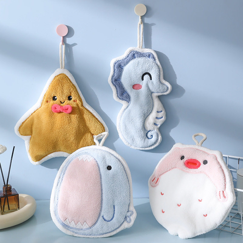 厨房擦手毛巾珊瑚绒加厚吸水不掉毛可爱挂式卡通抹手巾手帕卫生间,淘宝优惠券,粉丝福利购,淘宝优惠卷