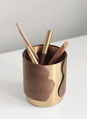 简约现代创意金属笔筒客厅办公书房置物盒笔筒收纳摆件软装饰品