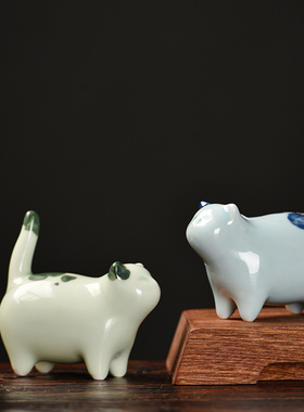 新中式禅意陶瓷动物猫摆件工艺品家居茶空间布置茶室茶桌饰品摆设