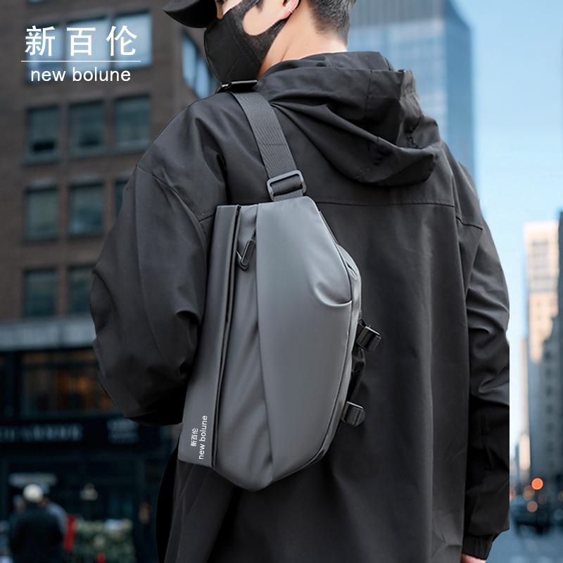 新百伦时尚磁吸扣男士斜挎包单肩背包邮差电脑机能包骑行机车包