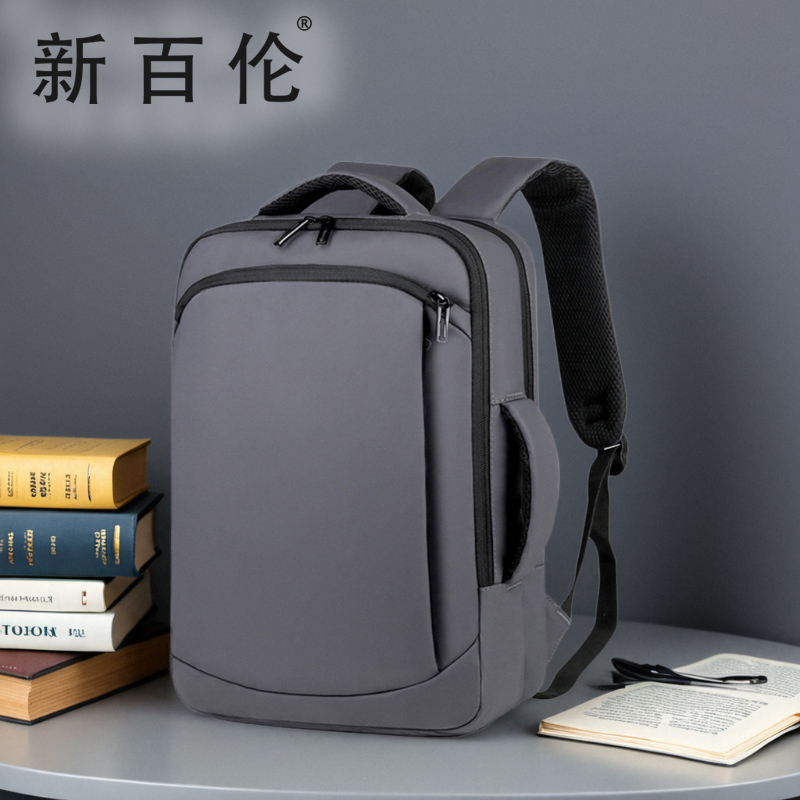 新百伦商务笔记本双肩包新款男旅行大容量背包休闲学生户外男士