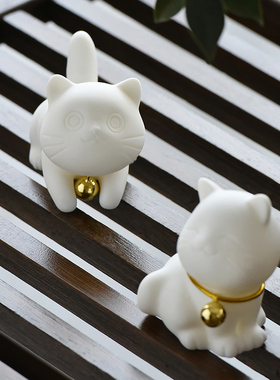 创意陶瓷趣味小猫咪摆件精品白瓷可爱动物工艺品家居客厅桌面装饰