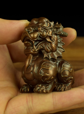 铜祥瑞麒麟一对手把件文房镇纸祥云瑞兽工艺品摆件家居家饰礼品