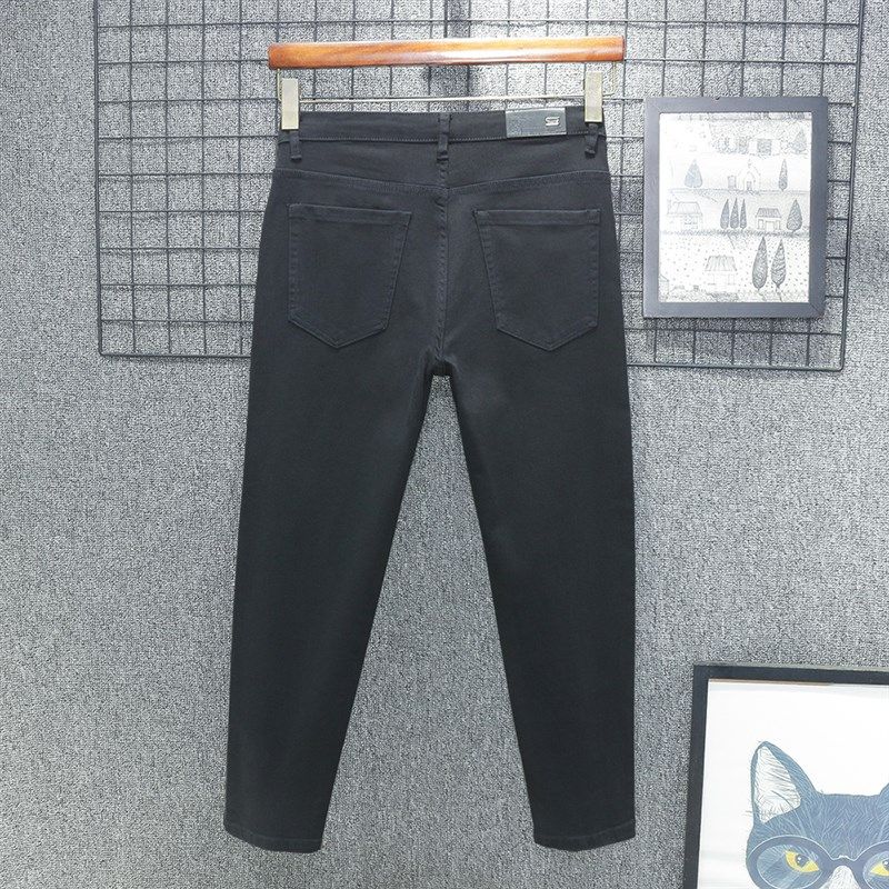 高端黑色秋冬季九分牛仔裤男士修身小脚高级加绒春秋休闲弹力裤子,淘宝优惠券,粉丝福利购,淘宝优惠卷