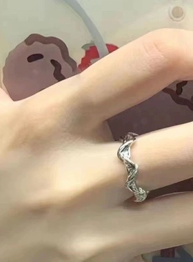 月光石不规则戒指波浪几何指环男女百搭开口可调节对戒轻奢礼物