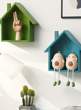 北欧风彩色木质小木屋房子家居墙面装饰品壁挂置物架拍照道具摆件