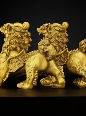 铜貔貅摆件一对招财纯黄铜貔犰聚财D皮丘家居店铺客厅装饰开业礼
