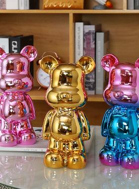 电镀暴力熊摆件现代客厅酒柜电视柜装饰品存钱罐可存取现代简约