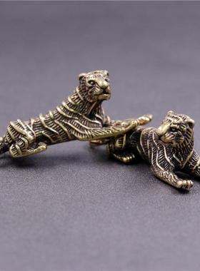 实心纯黄铜办公桌面小摆件生肖虎古铜茶宠饰品工艺品礼品手把玩件