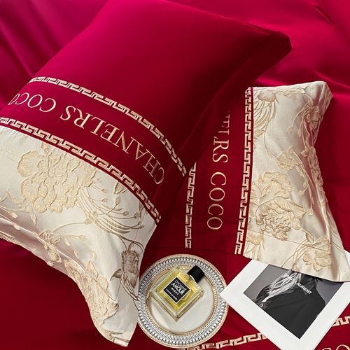 轻奢风婚庆四件套红色拼接被套纯棉结婚床单新房乔迁全棉床上用品 - 图2