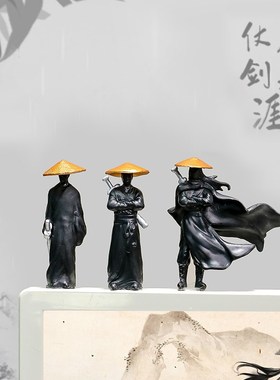 武侠三剑客电脑显示器装饰品办公室桌面工位解压汽车中控台小摆件