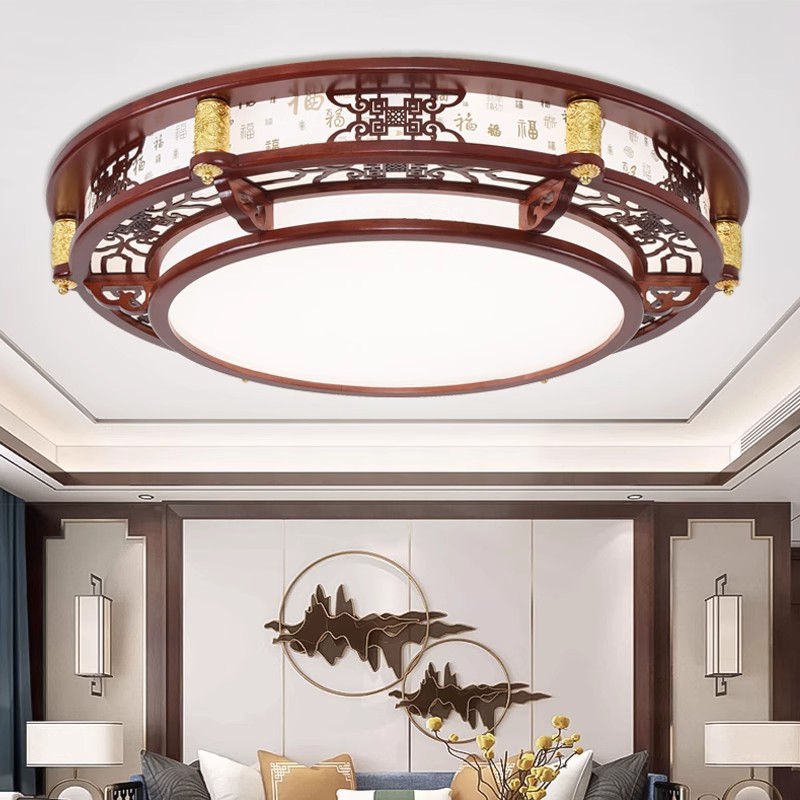 新中式吸顶灯客厅主卧室灯LED长方形仿古餐厅大气中国风实木灯具 - 图1