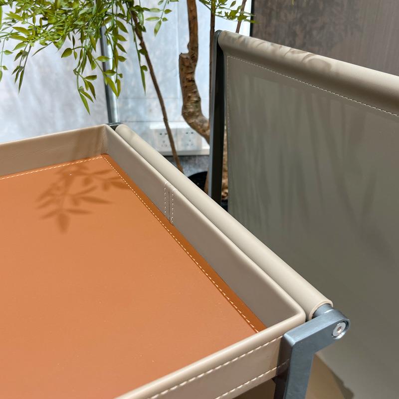 轻奢马鞍皮沙发边几客厅阳台可移动置物架设计感推车小户型茶几 - 图1