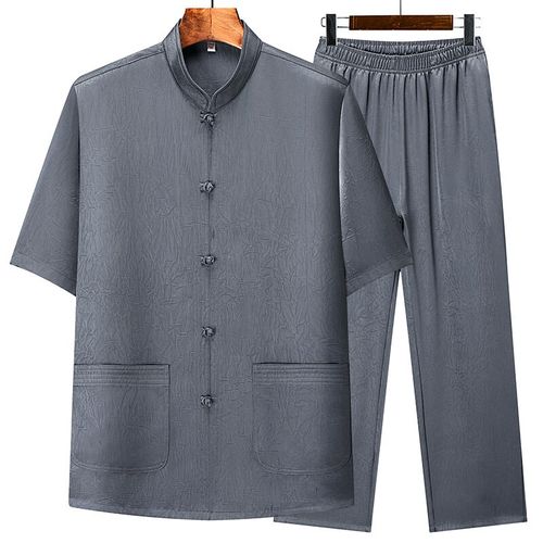 夏季中老年男士唐装短袖汉服复古60岁衬衫中国风薄款爸爸套装老人 - 图1