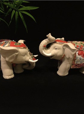 石湾公仔工艺品招财大象陶瓷中y式摆件客厅玄关电视柜吉祥风水摆