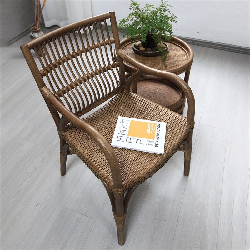 天然藤皮编织官帽椅客厅阳台户外休闲藤椅单人老人靠背茶室主人椅,淘宝优惠券,粉丝福利购,淘宝优惠卷