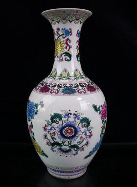 珐琅彩花卉图纹瓷器花瓶仿清乾隆年制古玩古董收藏饰品摆件