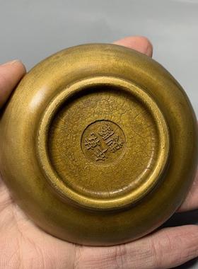 古玩杂项仿古铜器黄铜龙凤笔洗摆件铜盘铜碟乾隆年制工艺礼品收藏