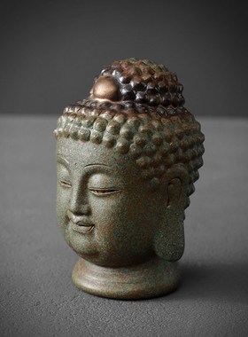 中式禅意茶台陶瓷小佛头家居客厅摆件精品茶盘茶几茶玩茶道装饰品