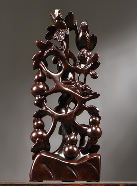 黑檀木雕五福临门摆件实木葫芦根雕家居客厅装饰开业乔迁工艺礼品