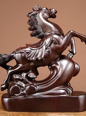 黑檀木雕马摆件实木质马到成功家居办公室客厅装饰摆设开业送礼品