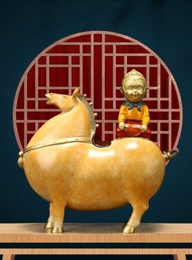 黄铜马猴铜摆件家居饰品工艺品客厅玄关装饰礼品彩铜文化马上封侯