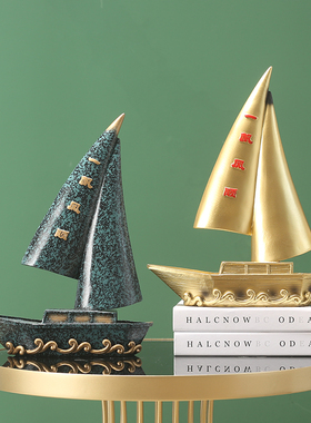 一帆风顺帆船新中式轻奢摆件高端玄关柜餐边柜酒柜书柜软装装饰品