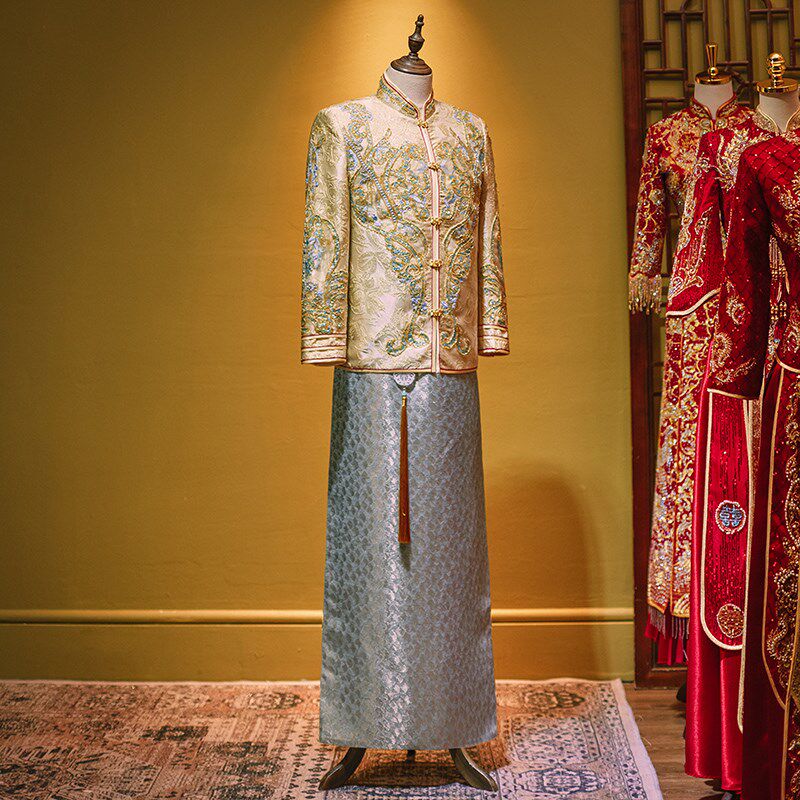 男士秀禾服香槟色2024新款中式结婚新郎敬酒礼服大码接亲龙凤褂男,淘宝优惠券,粉丝福利购,淘宝优惠卷