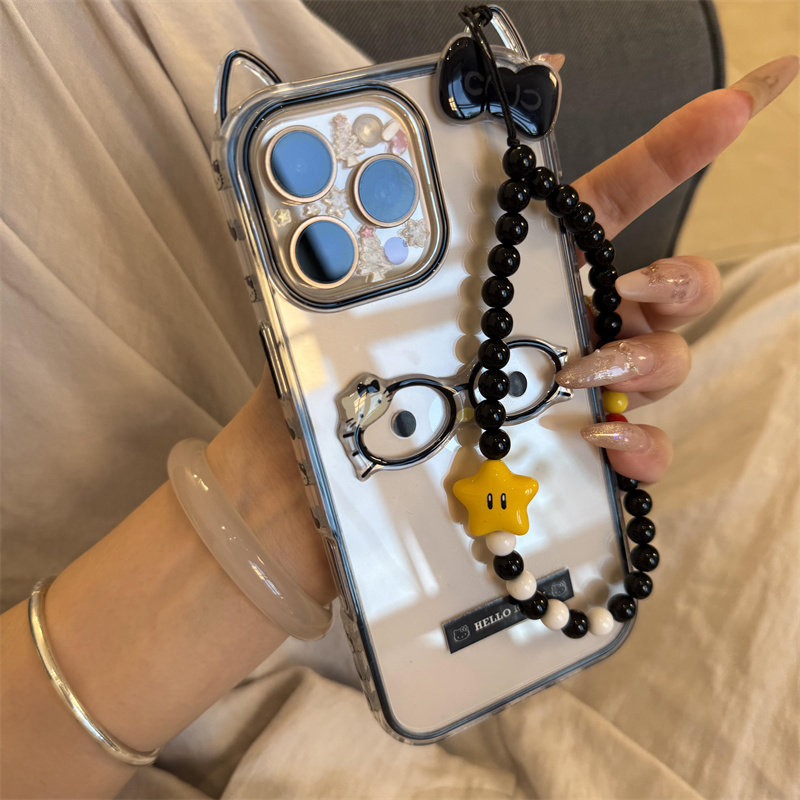 黑色长耳朵透明KT猫戴眼镜适用iPhone16promax手机壳新款苹果15pro创意磨砂14pro个性13pro可爱16pro防摔保护,淘宝优惠券,粉丝福利购,淘宝优惠卷