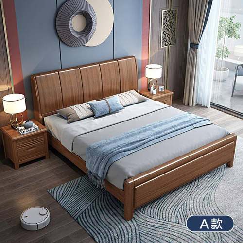 fLE新中式胡桃木实木床1.8米双人2x2.2米大床1.5储物气压高箱床1. - 图1