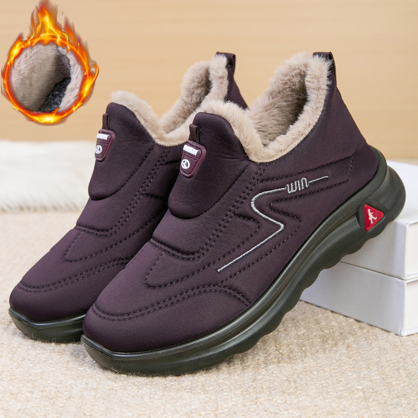 2025冬季加绒加厚保暖一脚蹬防滑棉鞋女妈妈鞋休闲靴中老年运动靴,淘宝优惠券,粉丝福利购,淘宝优惠卷