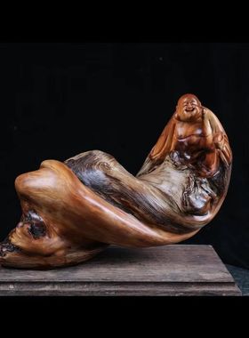 崖柏木料原木根雕观音弥勒佛达摩随形老桩雕刻高档实木摆件清仓