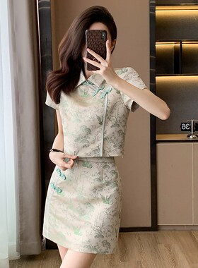 新中式国风套装裙女夏季新款女装改良旗袍小个子短裙两件套连衣裙