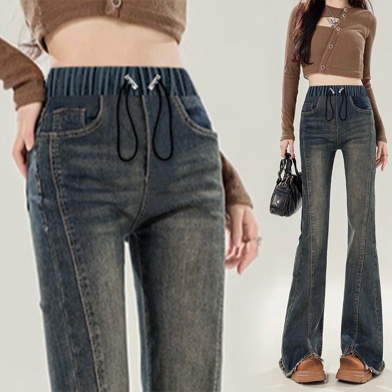 孕妇裤2025春秋新款微喇叭裤抽绳可调节毛边牛仔裤孕妇装休闲长裤,淘宝优惠券,粉丝福利购,淘宝优惠卷
