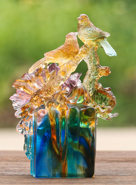 琉璃喜鹊摆件家居新房桌面装饰结婚礼物送新人创意工艺品喜上眉梢