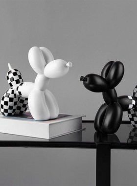 北欧现代创意棋盘格狗轻奢树脂高级感桌面客厅电视柜装饰可爱摆件