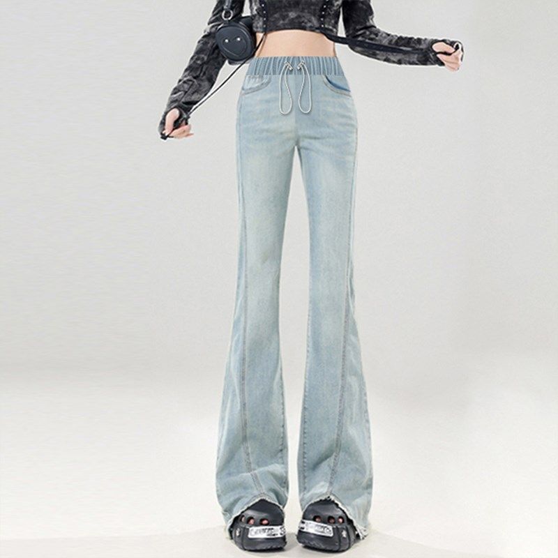 孕妇裤2025春秋新款微喇叭裤抽绳可调节毛边牛仔裤孕妇装休闲长裤,淘宝优惠券,粉丝福利购,淘宝优惠卷