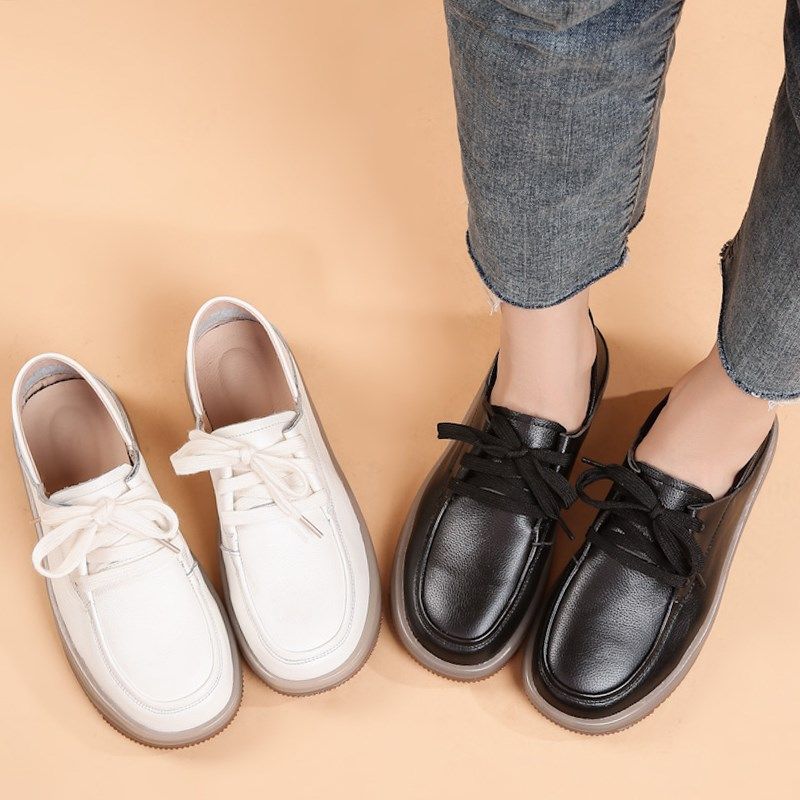 牛筋软底真皮女鞋秋季小白鞋女2023新款百搭平底深口单鞋妈妈鞋子,淘宝优惠券,粉丝福利购,淘宝优惠卷