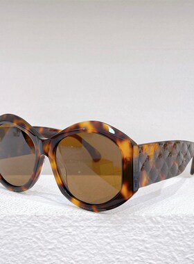 新品椭圆大框遮阳墨镜5486男女通用太阳眼镜时尚格纹镜腿黑白绿蓝