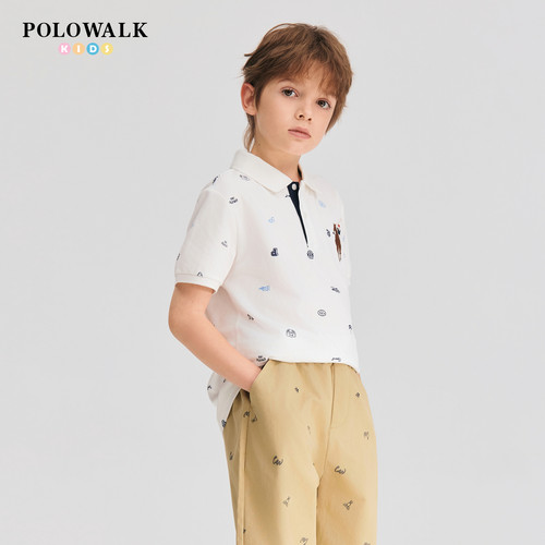 POLOWALK童装2026夏季新品男童短袖T恤撞色印花短袖POLO衫上衣 - 图0