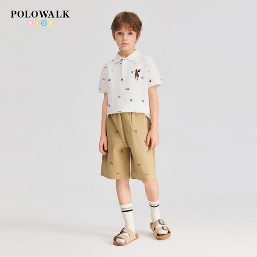 POLOWALK童装2026夏季新品男童短袖T恤撞色印花短袖POLO衫上衣 - 图3