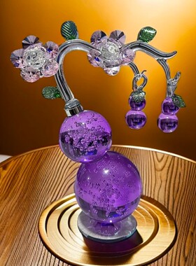 新款双花紫水晶葫芦摆件挂2只小葫芦客厅玄招财位轻奢摆件